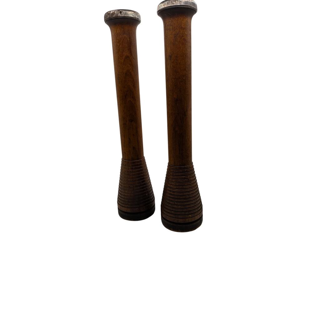ANTIQUE USB & S CO Textile Mill Wooden Bobbins Spindles Decor Pair